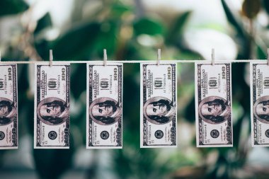 clothesline üzerinde asılı doları banknot yakından görmek