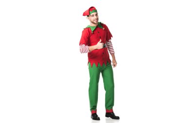 adam Noel elf kostümü başparmak yukarıya beyaz izole işareti yapıyor