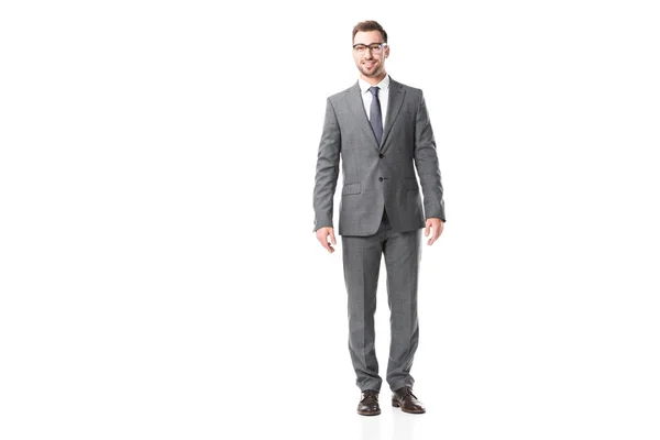 Hombre Negocios Adulto Guapo Traje Gafas Aisladas Blanco — Foto de Stock