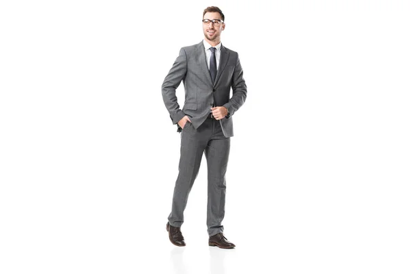 Handsome Adult Businessman Suit Glasses Isolated White — Stock Photo, Image