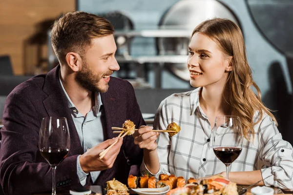 Attractive Young Adult Couple Having Dinner Restaurant — Stock Photo, Image