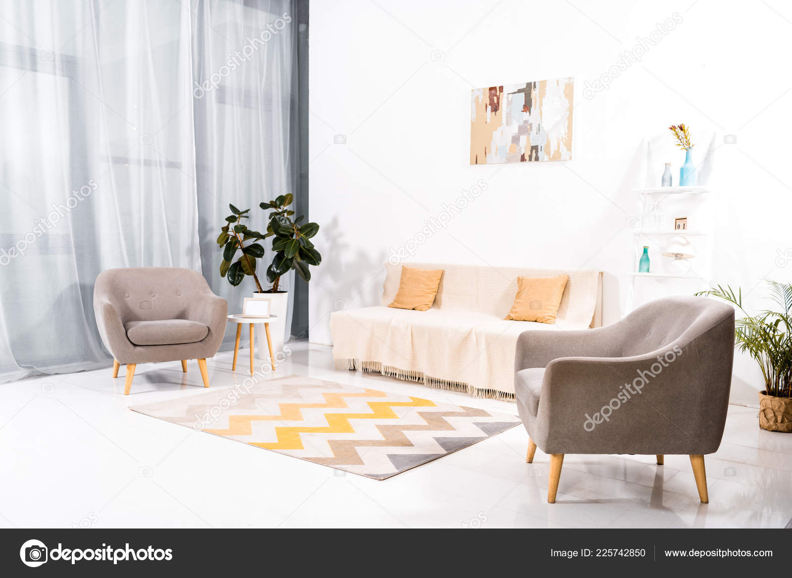 Interior Modern Living Room Carpet Sofa Painting Wall