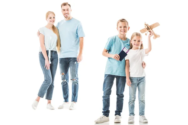 Happy Parents Looking Kids Smiling Isolated White — Stock Photo, Image