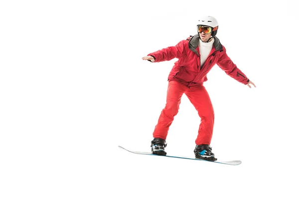 Volwassen Man Ski Kleding Snowboarden Geïsoleerd Wit — Stockfoto