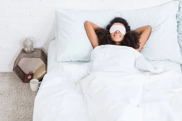 High Angle View African American Girl Eyes Covered Sleeping Blindfold — Stock Photo, Image