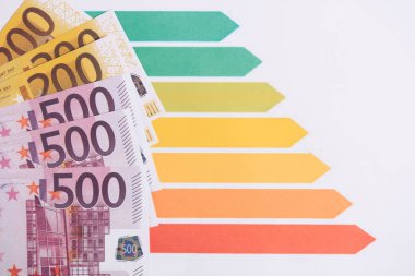 Euro banknot renkli çizimler ve grafikler üzerinde beyaz izole yakınındaki