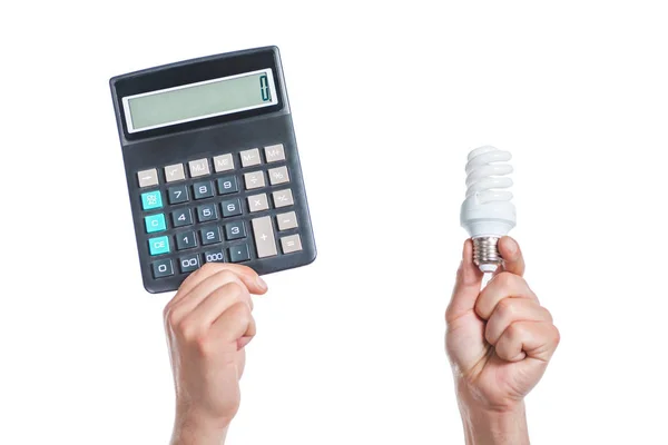 에너지 효율성의 램프와 계산기를 자른된 — 스톡 사진