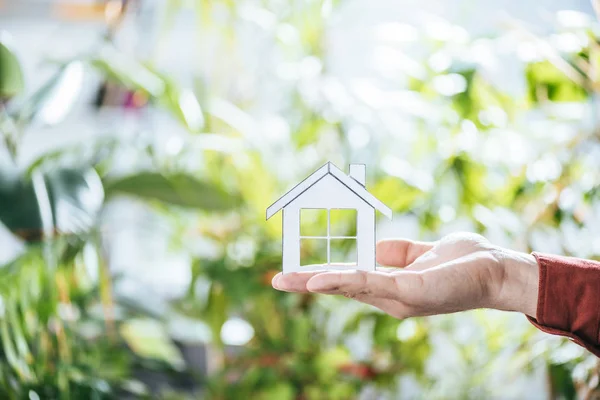 Cropped View Man Holding Paper House Hands Energy Efficiency Home — Stock Photo, Image