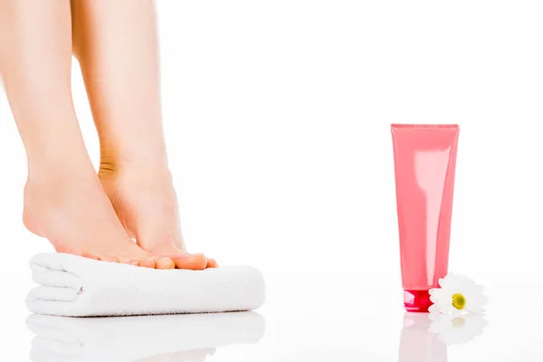 Cropped View Woman Posing Leg Cream Isolated White — Stock Photo, Image