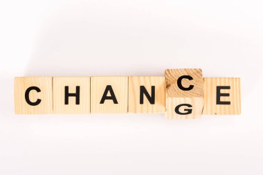 top view of change word made with wooden blocks isolated on white clipart