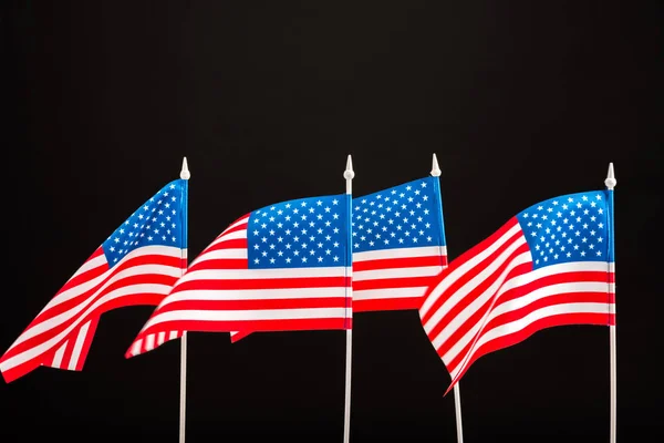 Αμερικανικές Σημαίες Που Απομονώνονται Μαύρο Φόντο — Φωτογραφία Αρχείου