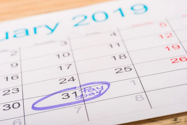 Selective Focus Calendar Marked Number Pay Day Lettering — Stock Photo, Image