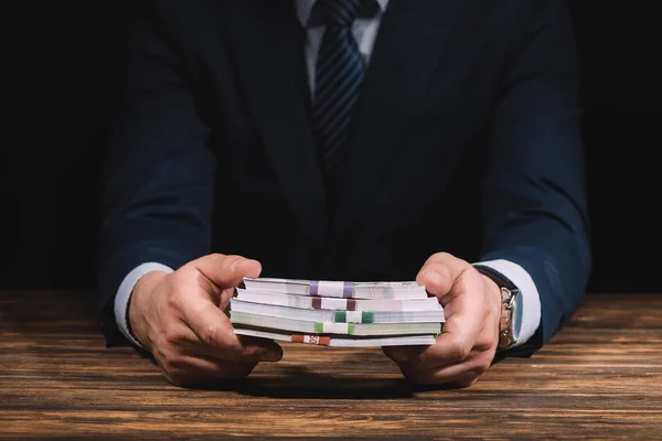 Sección Media Del Hombre Negocios Con Billetes Rublos Rusos Por — Foto de Stock