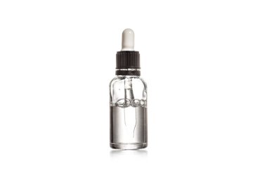 Beyaz arka plan üzerinde izole Damlalık ile Serum şişesi
