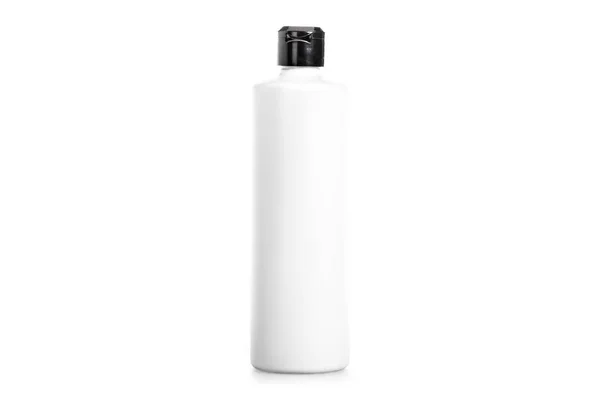 Potret Studio Botol Sampo Dengan Tutup Hitam Diisolasi Atas Putih — Stok Foto