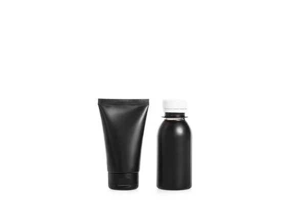 Estudio Tubo Crema Negro Pequeña Botella Plástico Aislado Blanco —  Fotos de Stock