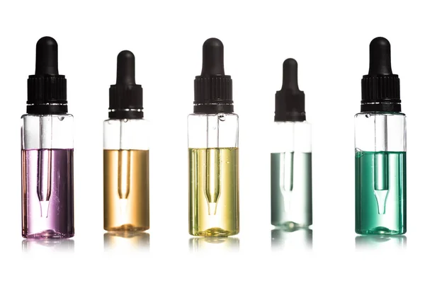 Studio Shot Cosmetic Serum Bottles Droppers Isolated White — Stock Photo, Image