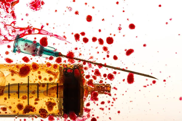 Studio Shot Syringe Needle Blood Splashes — Stock Photo, Image