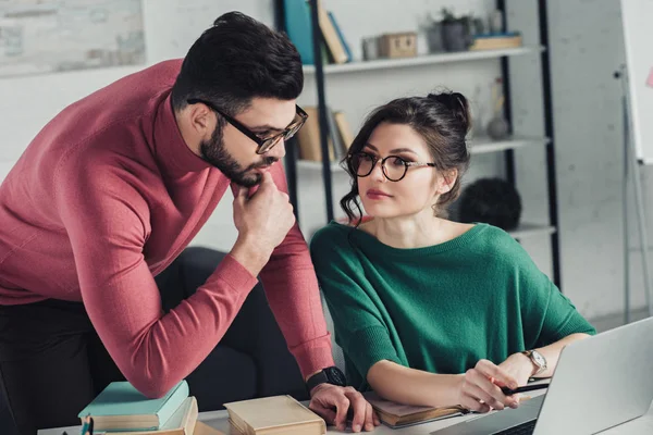 Attractive Woman Looking Handsome Colleague Modern Office — Stock Photo, Image