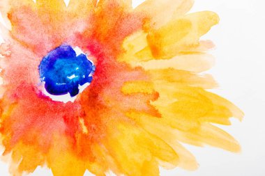 Top view of watercolor flower with yellow and orange leaves on white background  clipart
