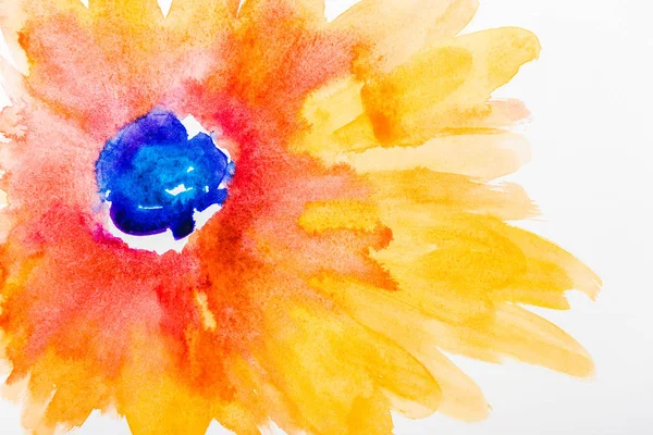 Bovenaanzicht Van Aquarel Bloem Met Gele Oranje Bladeren Witte Achtergrond — Stockfoto