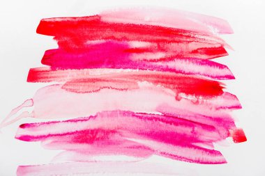 top view of pink and red brushstrokes on white paper clipart