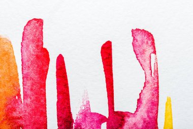 üstten görünüm pembe, turuncu, sarı ve kırmızı üzerine beyaz kağıda döktü