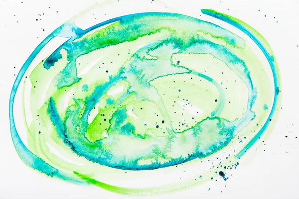 Top View Turquoise Green Watercolor Spills White Background — Stock Photo, Image