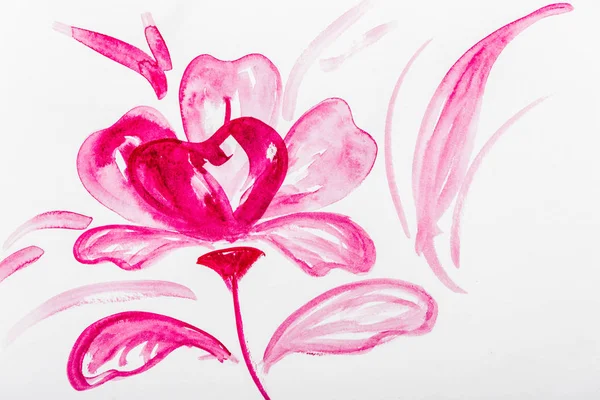 Draufsicht Auf Rosa Aquarell Blume Auf Weißem Hintergrund — Stockfoto