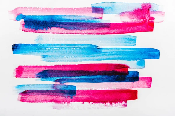 Top View Pink Blue Brushstrokes White Background — Stock Photo, Image