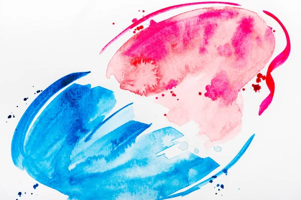 Top View Pink Blue Brushstrokes Spills White Paper — Stock Photo, Image