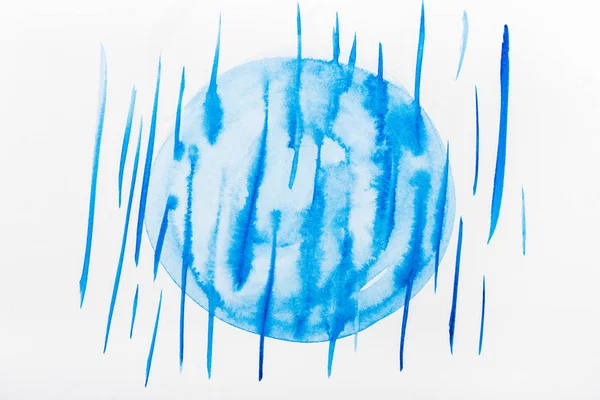 Top View Circle Blue Brushstrokes Spill White Paper — Stock Photo, Image