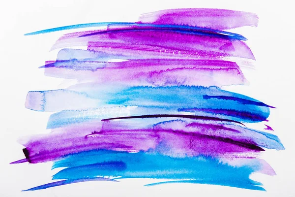 Top View Blue Purple Brushstrokes White Background — Stock Photo, Image