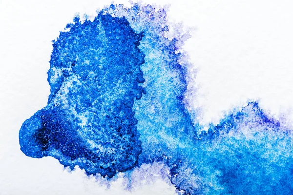 Top View Blue Watercolor Spill White Paper — Stock Photo, Image