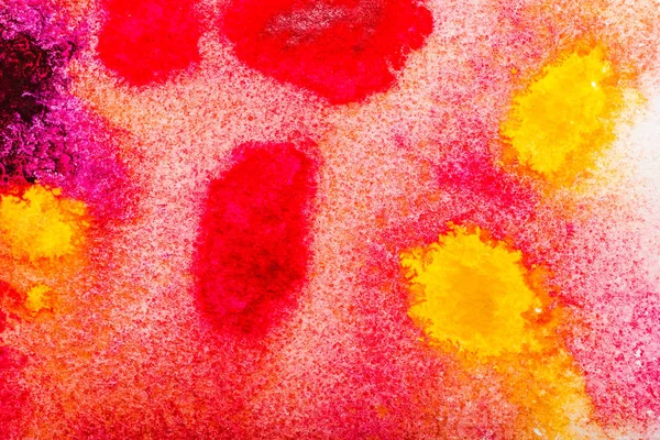 Top View Yellow Pink Red Watercolor Spills Copy Space — Stock Photo, Image