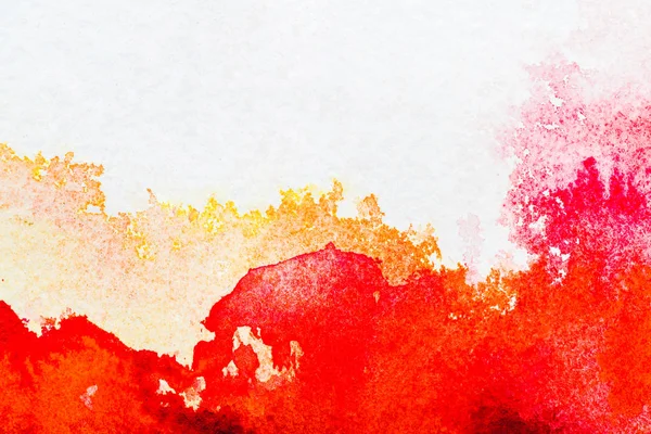 Top View Red Orange Watercolor Spills White Paper — Stock Photo, Image