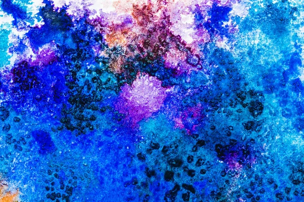 コピー スペースと青と紫の水彩流出の平面図 — ストック写真