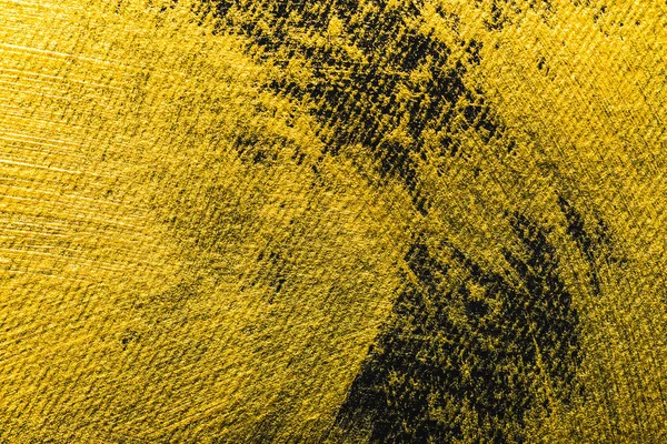 黄色水彩画笔触的顶部视图 黑色背景上有复制空间 — 图库照片