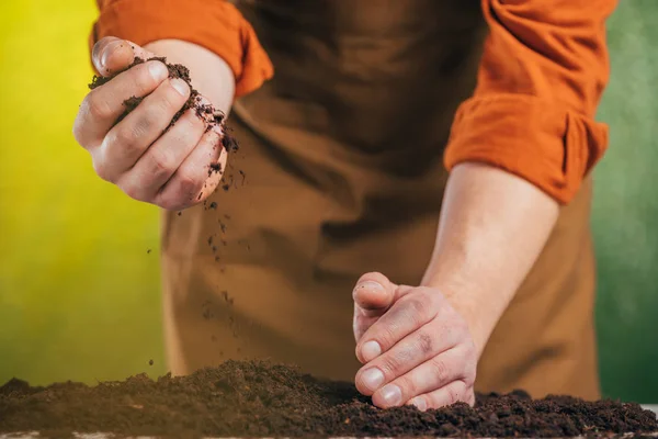 Selektiver Fokus Auf Die Bepflanzung Mit Den Händen Boden Auf — Stockfoto