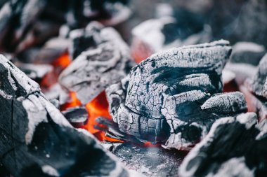 selective focus of hot burning coals in ash clipart