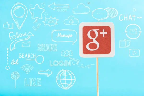 Карта Логотипом Google Иллюстрацией Социальных Сетях Выделенная Синим Цветом — стоковое фото
