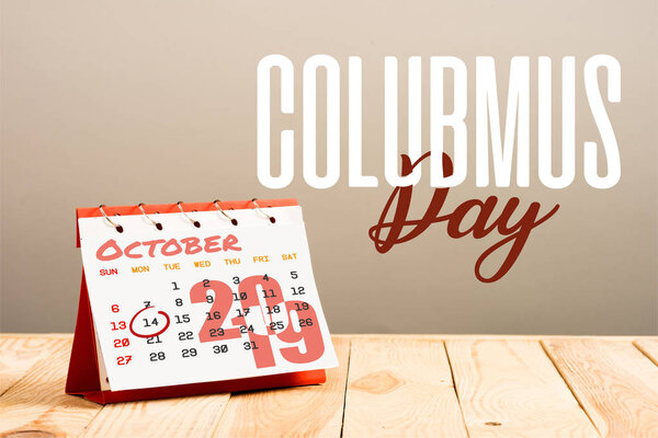 calendar with 14th October 2019 date isolated on beige with Columbus day lettering