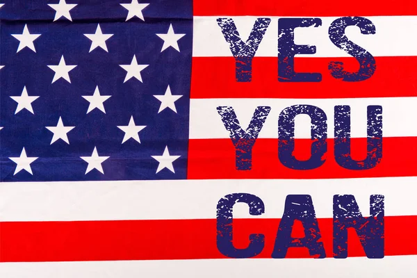 Blue Yes You Can Lettering American Flag — Stock Photo, Image