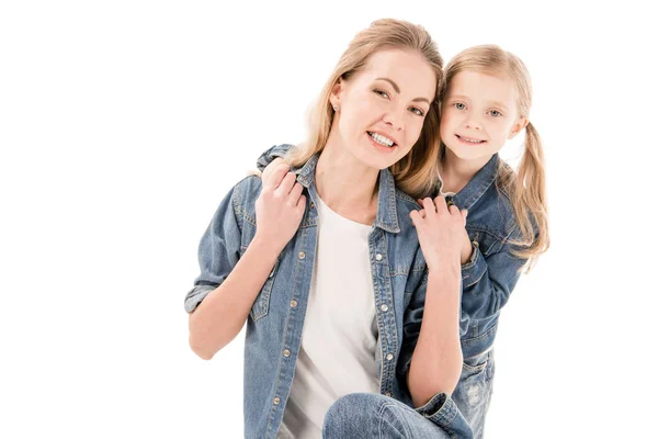 Щаслива Мати Дочка Посміхаються Ізольовані Білому — стокове фото