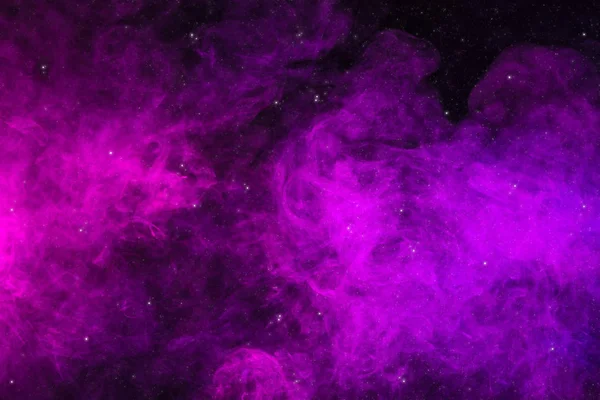 Pink and purple smoke on black background as universe with stars — Stock Photo
