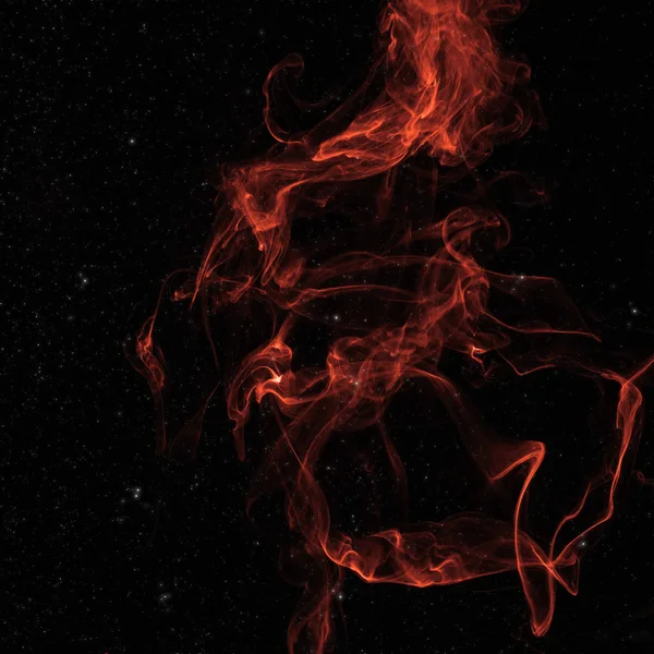 Fumaça espiritual vermelha no espaço com estrelas no fundo preto — Fotografia de Stock