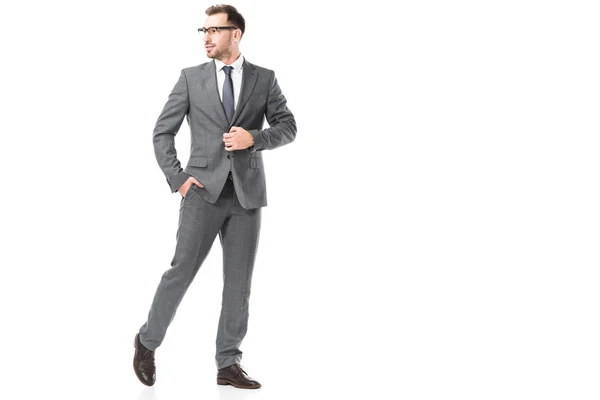 Gutaussehender erwachsener Geschäftsmann mit Brille auf weißem Hintergrund — Stockfoto