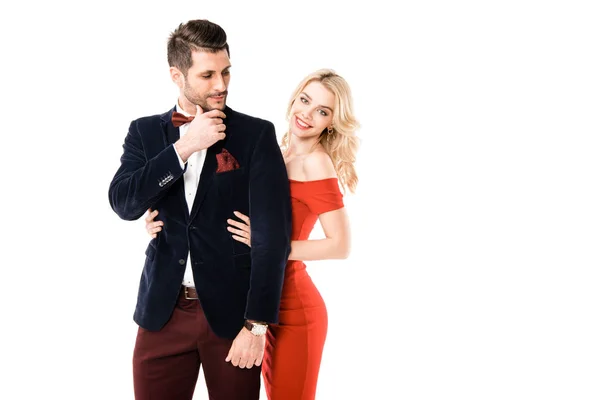 Attrayant jeune couple câlin isolé sur blanc — Stock Photo