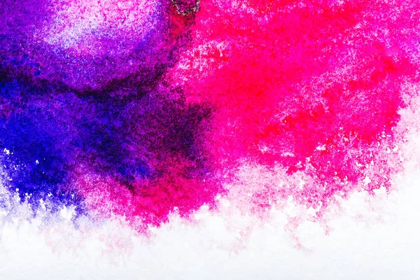 Top view of pink, purple and blue watercolor spills on white background — Stock Photo