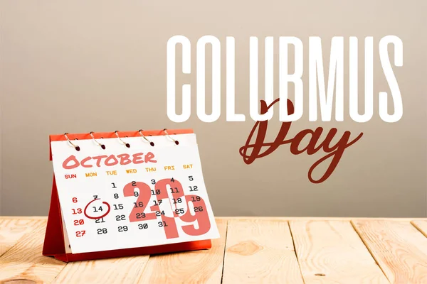 Calendar with 14th October 2019 date isolated on beige with Columbus day lettering — Stock Photo